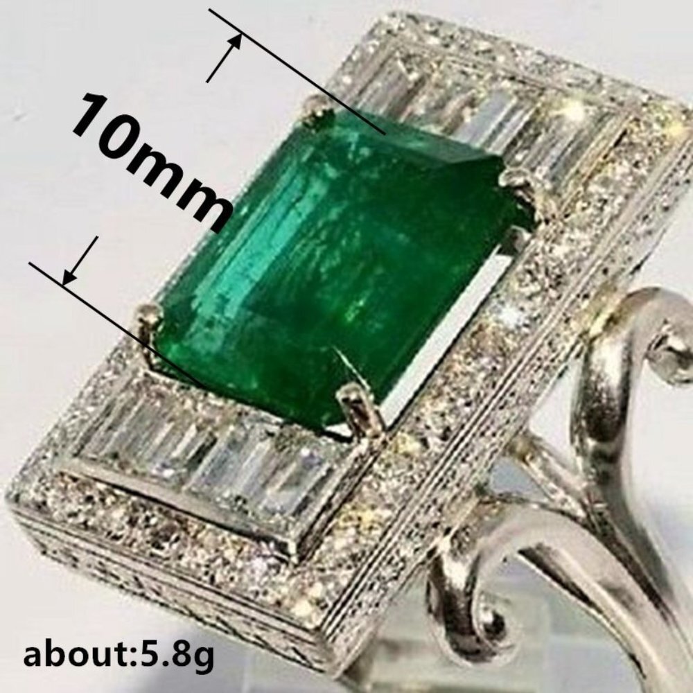 🎀Vintage Luxury Emerald Crystal 925 Silver Plating GemstoneEngagement,UNVN12505 - Picture 2 of 6